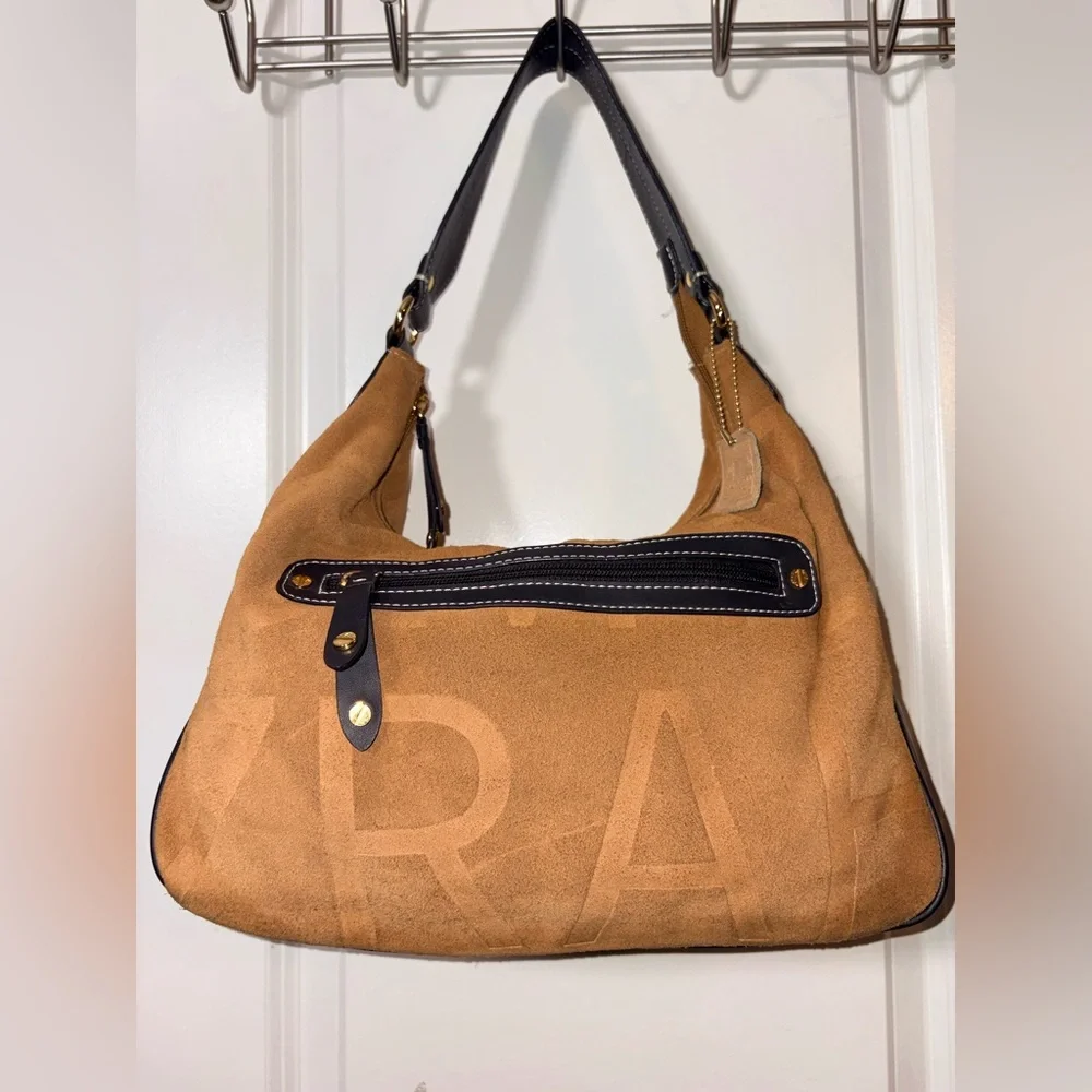 Isaac Mizrahi Brown Suede Logo Hobo Shoulder Bag Y2K